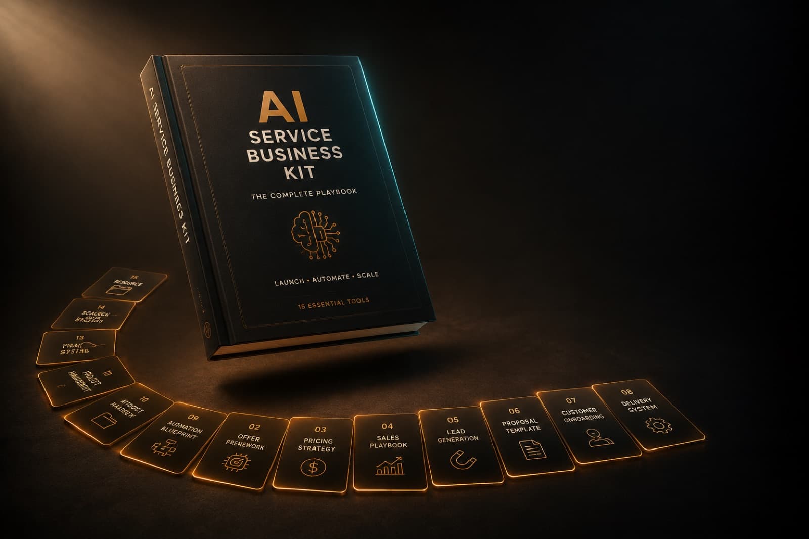 The AI Service Business Kit — the complete playbook plus 15 client-ready prompt cards